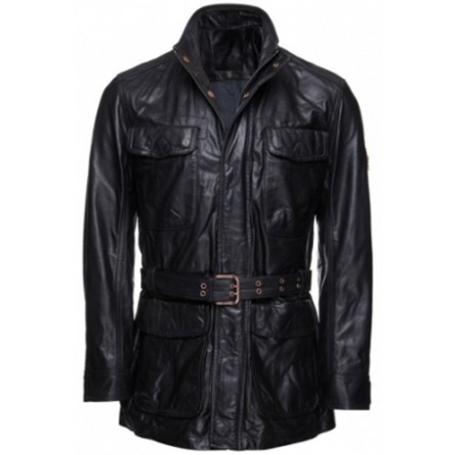 Leather Belted Motorcycle Jacket Standard and Plus Sizes For Women