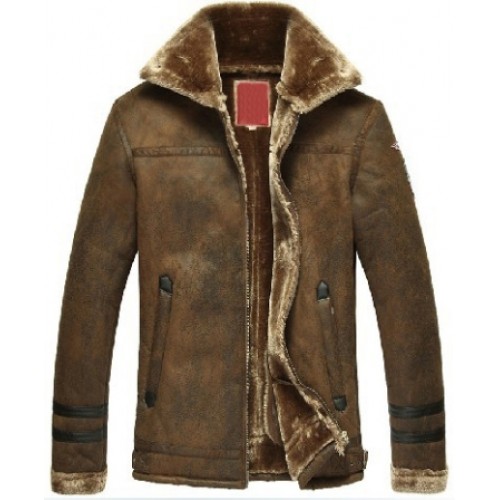 Shearling Aviator Pilot Brown Bomber Leather Jacket